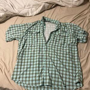Casual Mint Checkered Button-Down Shirt